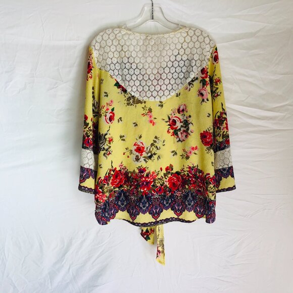 Fig and Flower Women's Plus Size 1X Floral Yellow Boho Peasant Blouse Top - Picture 6 of 7